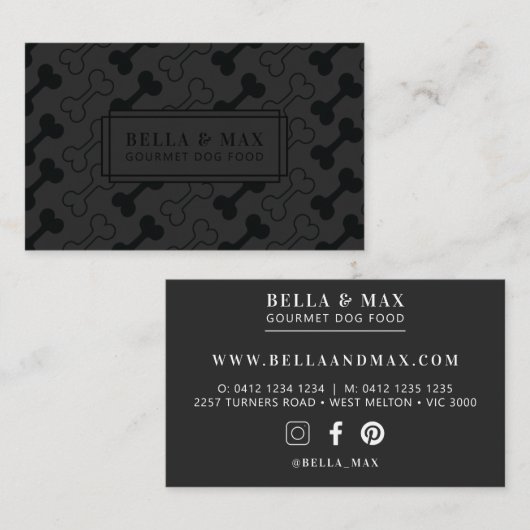 Hedendaags zwart op zwarte hond bot patroon visitekaartje (Voorkant / Achterkant)