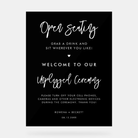 Hedendaags zwart Open zitplaats Unplugged ceremoni Acryl Bord (Voorkant)