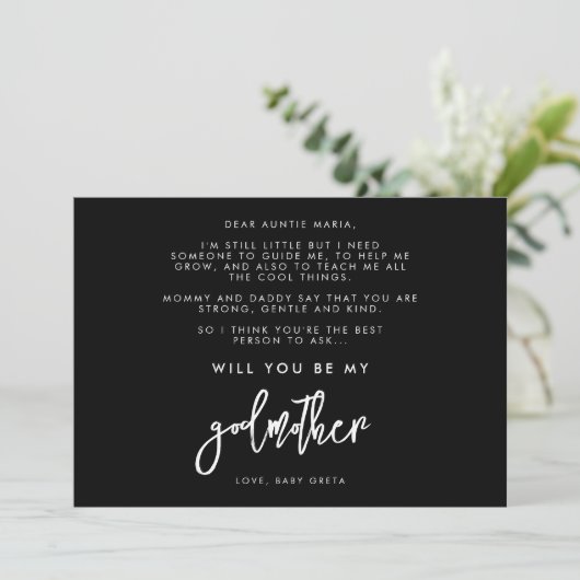 Hedendaags Zwart Wil je mijn Godmother kaart zijn (Staand voorkant)