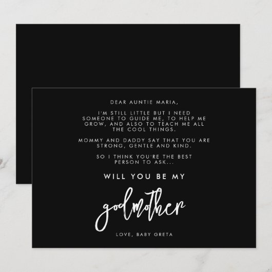Hedendaags Zwart Wil je mijn Godmother kaart zijn (Voorkant / Achterkant)