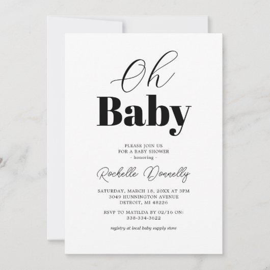 Hedendaags Zwart Wit Baby shower Kaart (Voorkant)