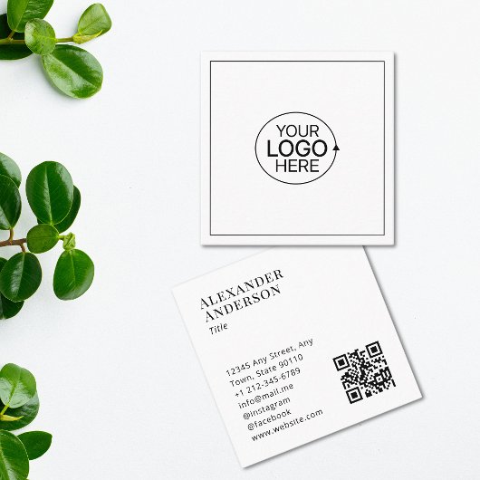 Hedendaags zwart-wit Voeg uw Logo QR-code toe Vierkante Visitekaartje