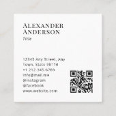 Hedendaags zwart-wit Voeg uw Logo QR-code toe Vierkante Visitekaartje (Achterkant)