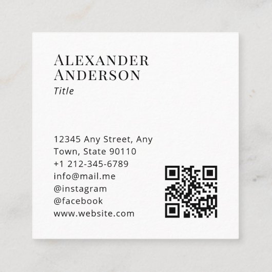Hedendaags zwart-wit Voeg uw Logo QR-code toe Vierkante Visitekaartje (Achterkant)