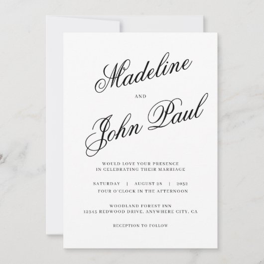 Hedendaags Zwart-witkalligrafie Weddenschap Kaart (Voorkant)