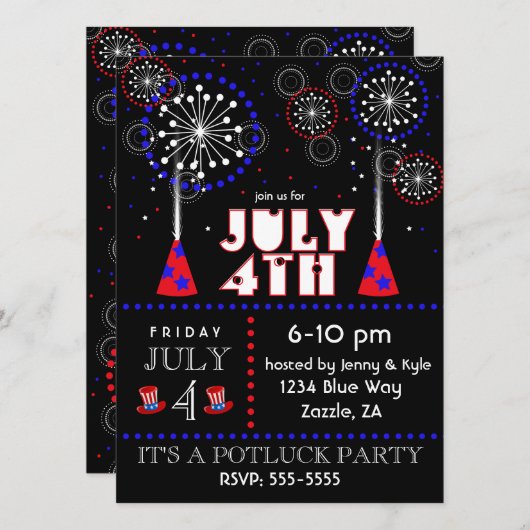 Hedendaagse 4 juli Vuurwerk Feestuitnodigingen Kaart (Voorkant / Achterkant)