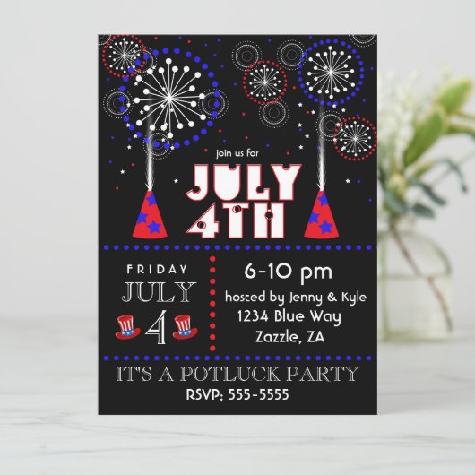 Hedendaagse 4 juli Vuurwerk Feestuitnodigingen Kaart (Staand voorkant)