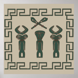 Hedendaagse abstracte Afrikaanse stam-gezichtskuns Poster