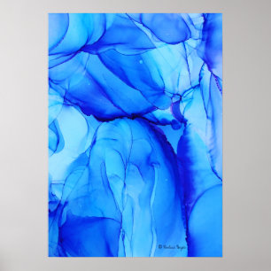 Hedendaagse Abstracte Indigo Blue Alcohol Ink Art Poster