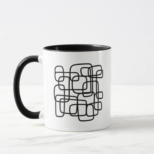 Hedendaagse Abstracte Lijnkunst Zwart En Wit Mok (Links)