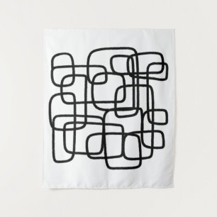Hedendaagse Abstracte Lijnkunst Zwart En Wit Wandkleed