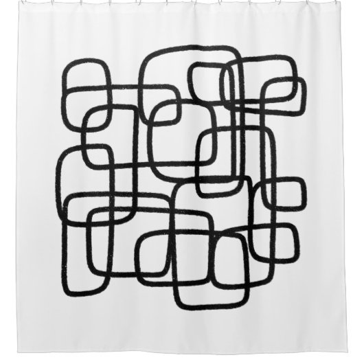 Hedendaagse Abstracte lijnkunst zwart-wit Douchegordijn (Voorkant)