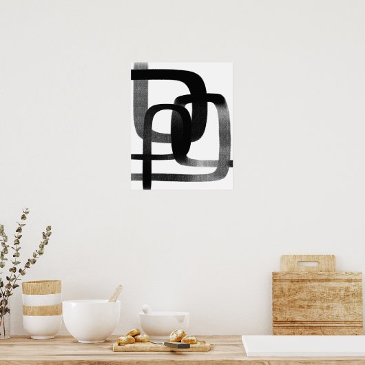 Hedendaagse Abstracte lijnkunst zwart-wit Poster (Keuken)