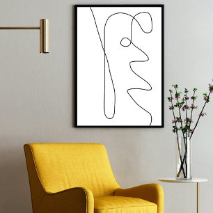 Hedendaagse Abstracte lijnkunst zwart wit Poster