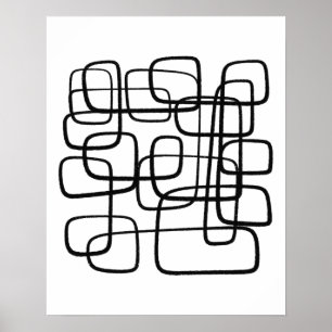 Hedendaagse Abstracte lijnkunst zwart-wit Poster