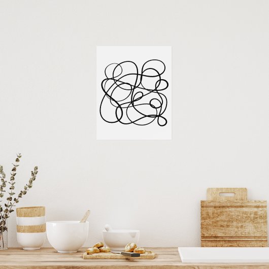 Hedendaagse Abstracte lijnkunst zwart-wit Poster (Keuken)