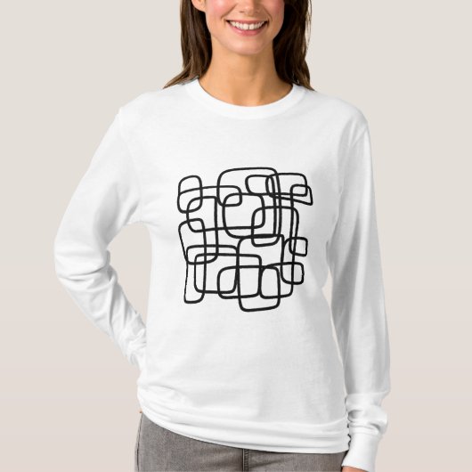 Hedendaagse Abstracte lijnkunst zwart-wit T-shirt (Voorkant)