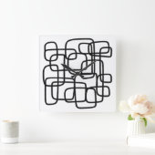 Hedendaagse Abstracte lijnkunst zwart-wit Vierkante Klok (Huis)