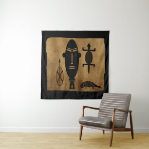 Hedendaagse abstracte vintage Afrikaanse stamkunst Wandkleed