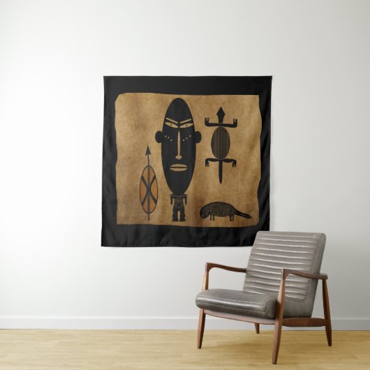 Hedendaagse abstracte vintage Afrikaanse stamkunst Wandkleed (In Situ (horizontaal))