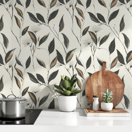 Hedendaagse achtergronden Floral Charm Zwart & Bei Behang