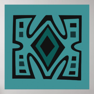 Hedendaagse Afrikaanse moderne abstract in turquoi Poster