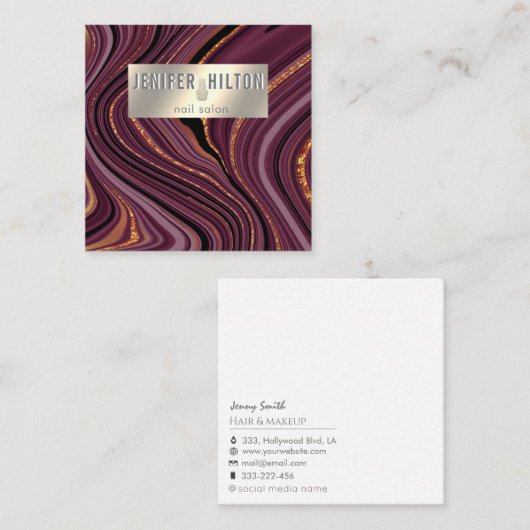 Hedendaagse agaat geode Bourgogne gouden nagelsalo Vierkante Visitekaartje (Voorkant / Achterkant)