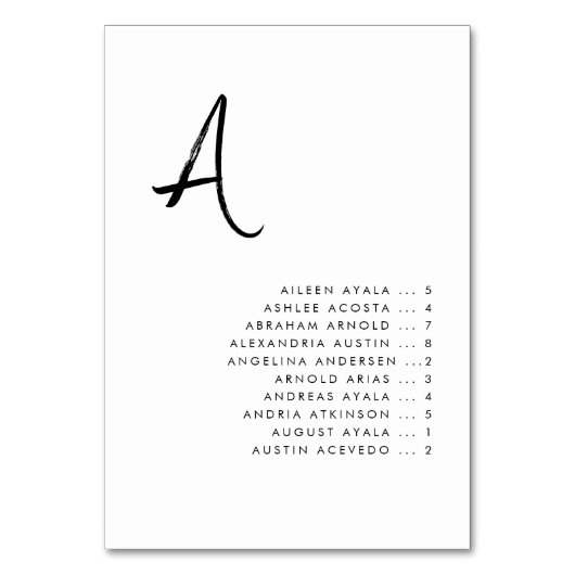 Hedendaagse Alfabetische Zitting Chart Kaarten (Voorkant)