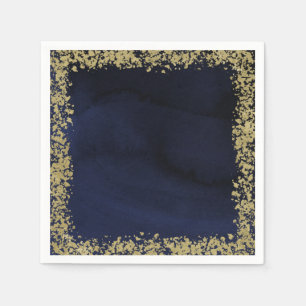 Hedendaagse Aquarel Marineblauwe & Gouden Bruiloft Servet