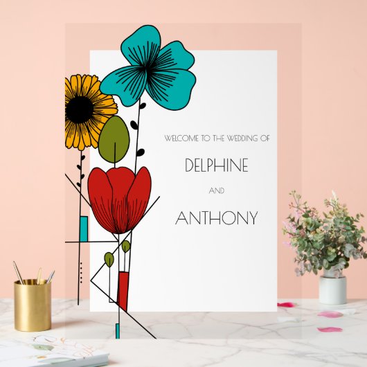 Hedendaagse Art Noveau Bloemenbruiloft Acryl Bord (Huwelijk)