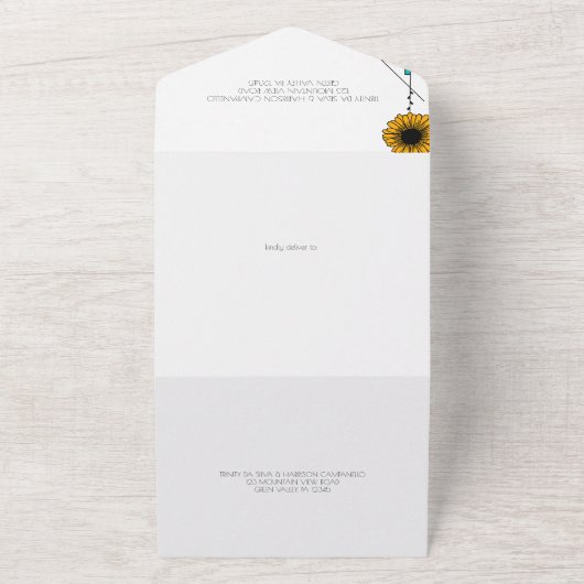 Hedendaagse Art Noveau Bloemenbruiloft All In One Uitnodiging (Buitenkant)