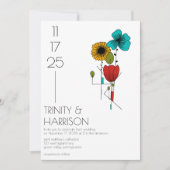 Hedendaagse Art Noveau Bloemenbruiloft Kaart (Voorkant)