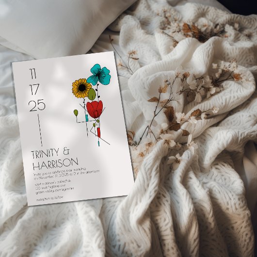 Hedendaagse Art Noveau Bloemenbruiloft Kaart