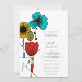 Hedendaagse Art Noveau Bloemenbruiloft Kaart (Voorkant)