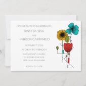 Hedendaagse Art Noveau Bloemenbruiloft Kaart (Voorkant)