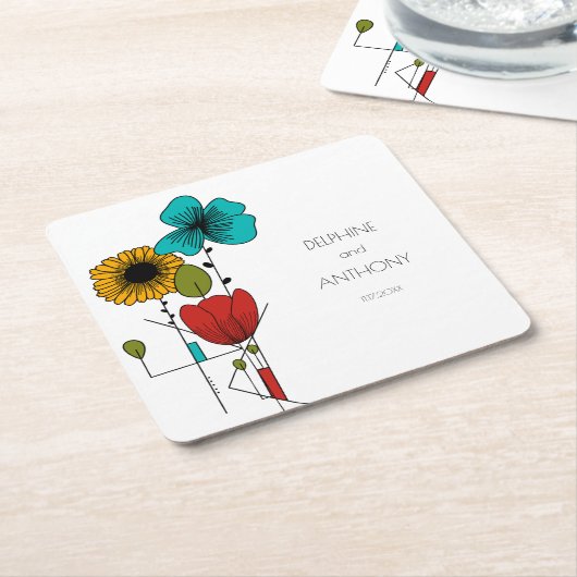 Hedendaagse Art Noveau Bloemenbruiloft Kartonnen Onderzetters (Schuin)