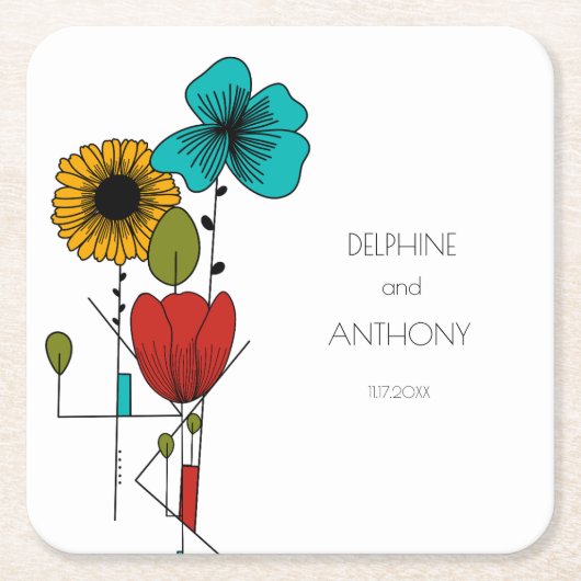 Hedendaagse Art Noveau Bloemenbruiloft Kartonnen Onderzetters (Voorkant)