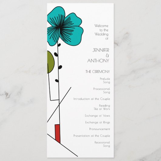 Hedendaagse Art Noveau Bloemenbruiloft Programmakaart (Voorkant)