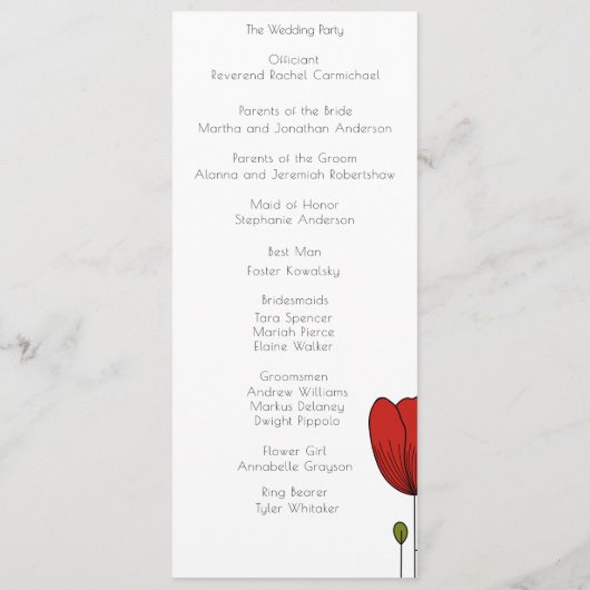 Hedendaagse Art Noveau Bloemenbruiloft Programmakaart (Achterkant)