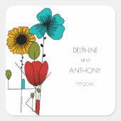 Hedendaagse Art Noveau Bloemenbruiloft Vierkante Sticker (Voorkant)