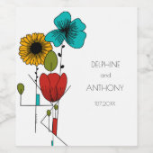 Hedendaagse Art Noveau Bloemenbruiloft Wijn Etiket (Enkel label)