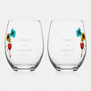 Hedendaagse Art Noveau Bloemenbruiloft Wijnglas Zonder Voet