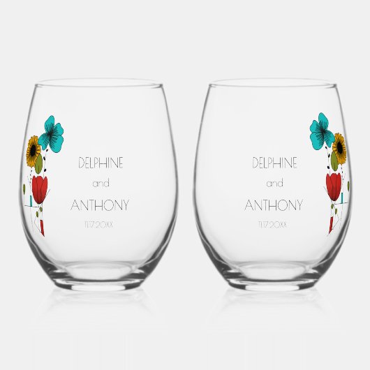 Hedendaagse Art Noveau Bloemenbruiloft Wijnglas Zonder Voet (Voorkant)