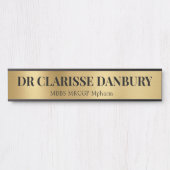 Hedendaagse Black & Faux Gold Custom Name Bord Deurbordje (Voorkant)
