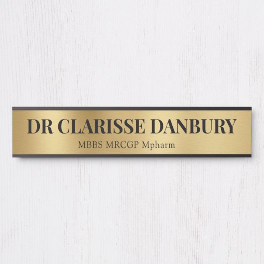 Hedendaagse Black & Faux Gold Custom Name Bord Deurbordje (Voorkant)