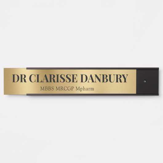 Hedendaagse Black & Faux Gold Custom Name Bord Deurbordje (Voorkant)