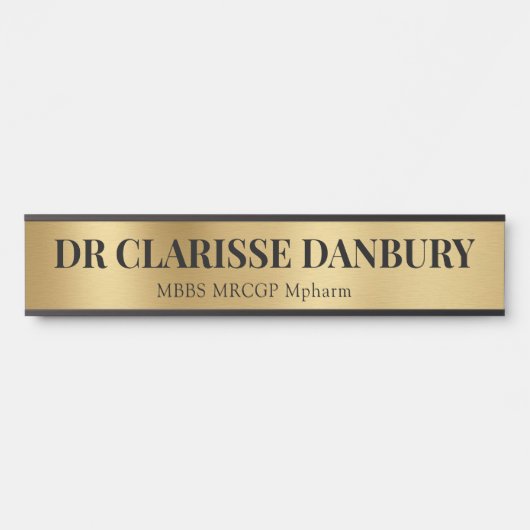 Hedendaagse Black & Faux Gold Custom Name Bord Deurbordje (Voorkant)