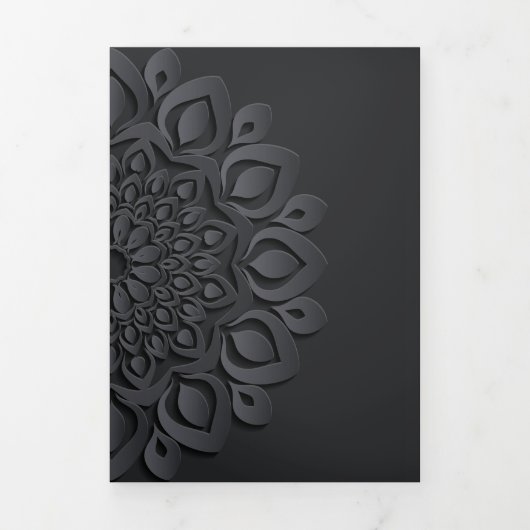 Hedendaagse Black Papercut Mandala bruiloft Drieluik Uitnodiging (Cover)