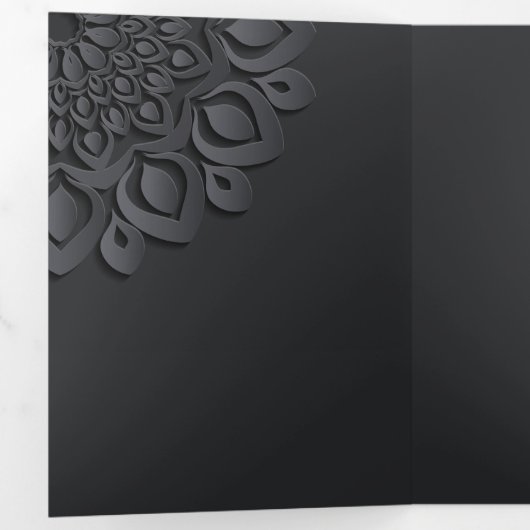 Hedendaagse Black Papercut Mandala bruiloft Drieluik Uitnodiging (Binnenzijde eerst)