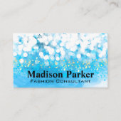 Hedendaagse Blauwe Aquarel | Bokeh Glitter Visitekaartje (Voorkant)